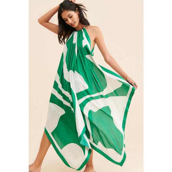 Anthropologie x Let Me Be - Stylish Green Abstract Halter Maxi Dress, size S - Picture 4 of 10